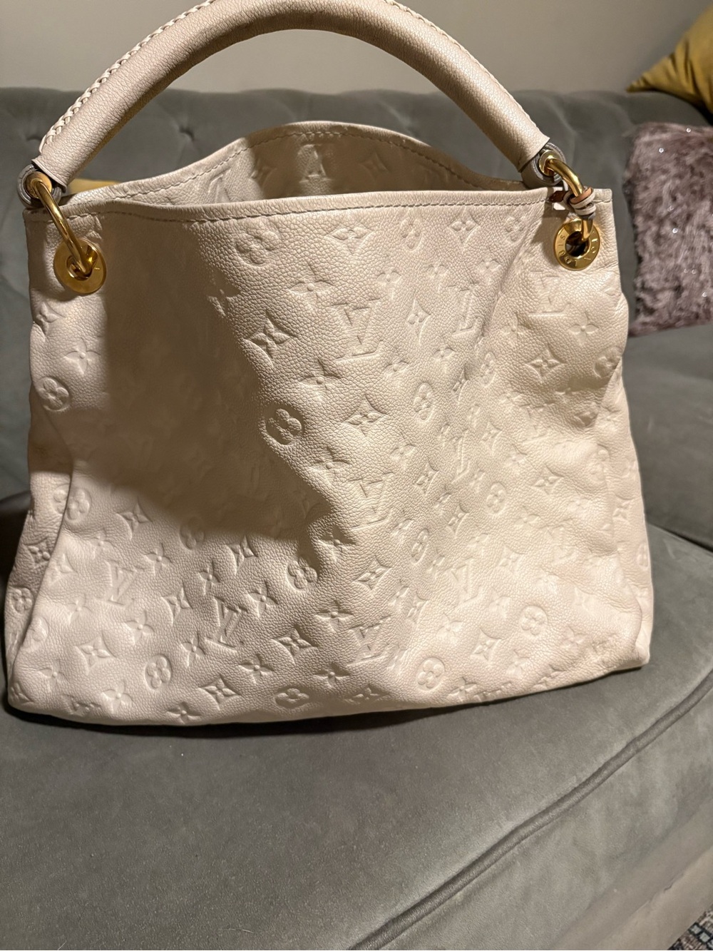 Louis Vuitton Cream Embossed Monogram Top-Handle Shoulder Bag
